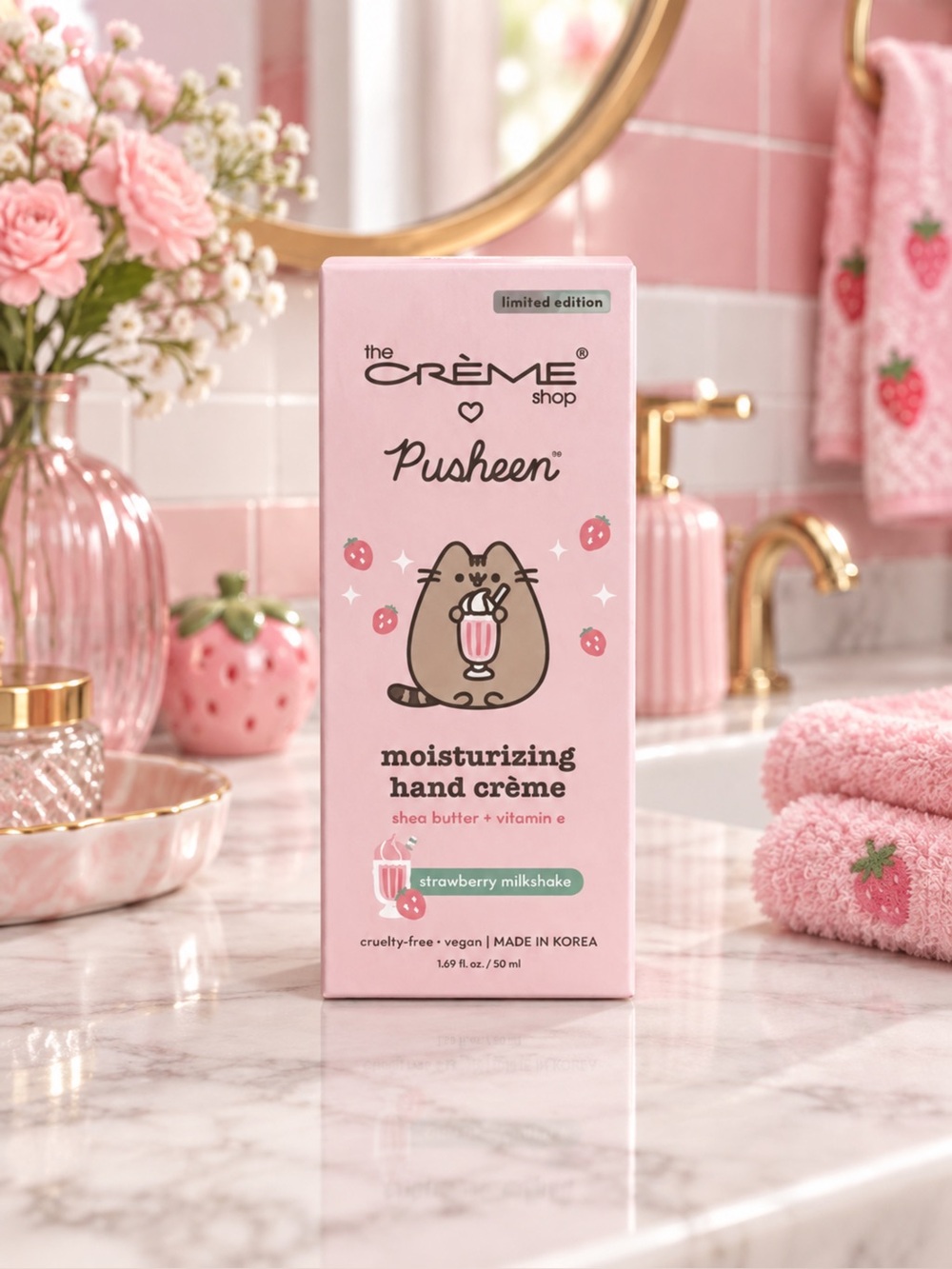 The Crème Shop x Pusheen Moisturizing Hand Crème – Pink (Strawberry Milkshake)